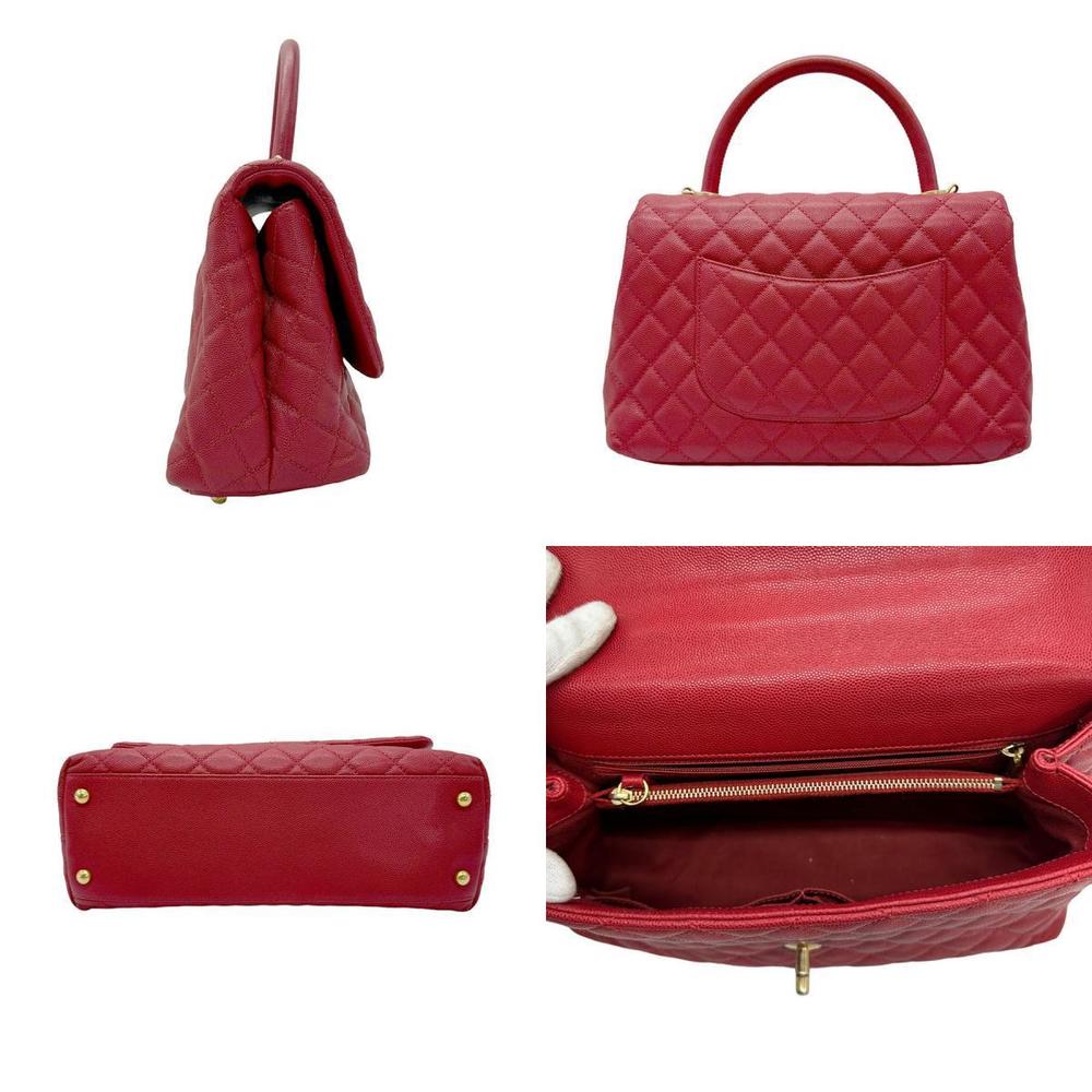Chanel Caviar Shoulder Skin Red Bag Handle Coco